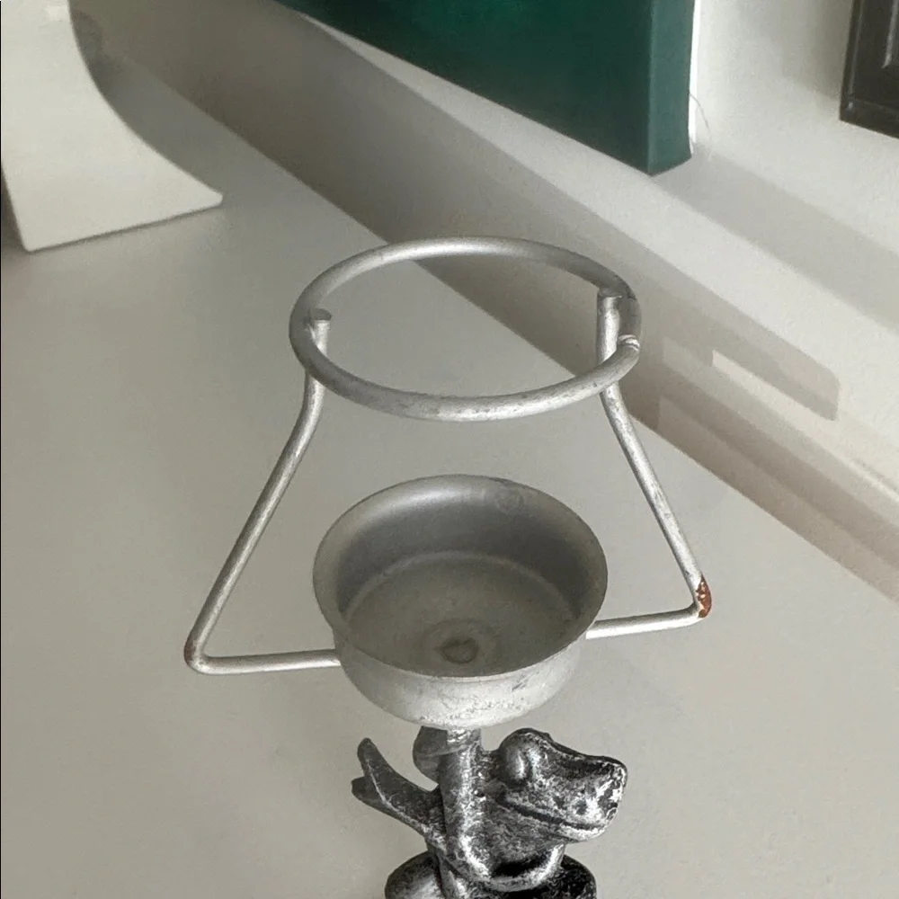 Frog Pewter Metal Candle Tea Light Holder Sculpture